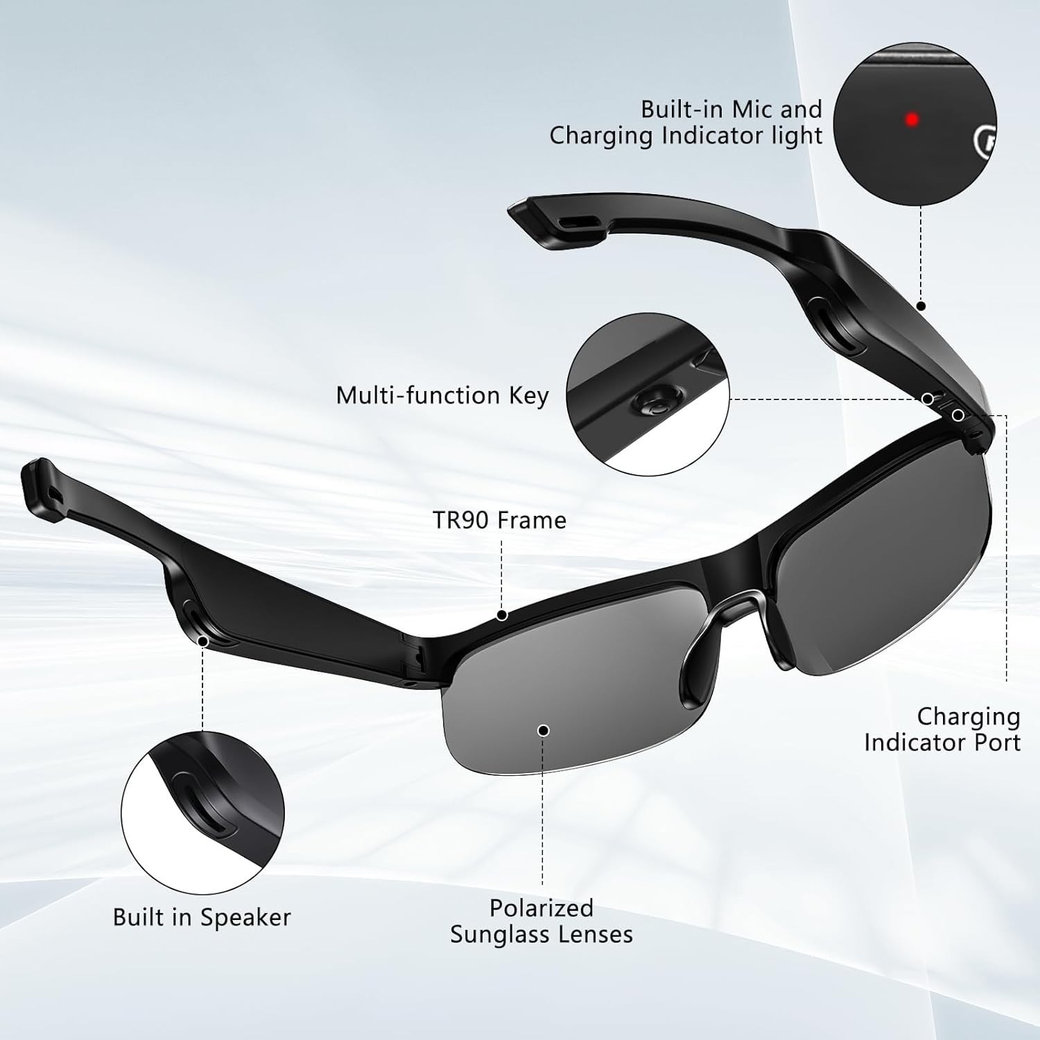 Polarized Bluetooth Audio Sunglasses: Hands-Free Calls & Voice Assistant