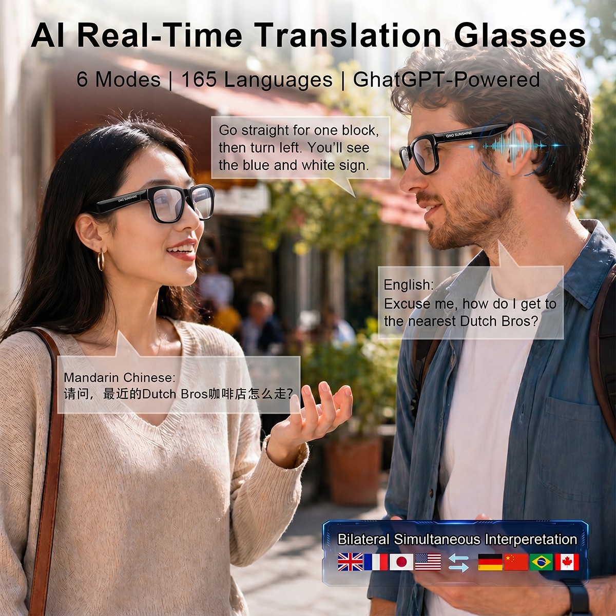 OhO sunshsine AI Glasses, Bluetooth Audio Sunglasses with ChatGPT Translation