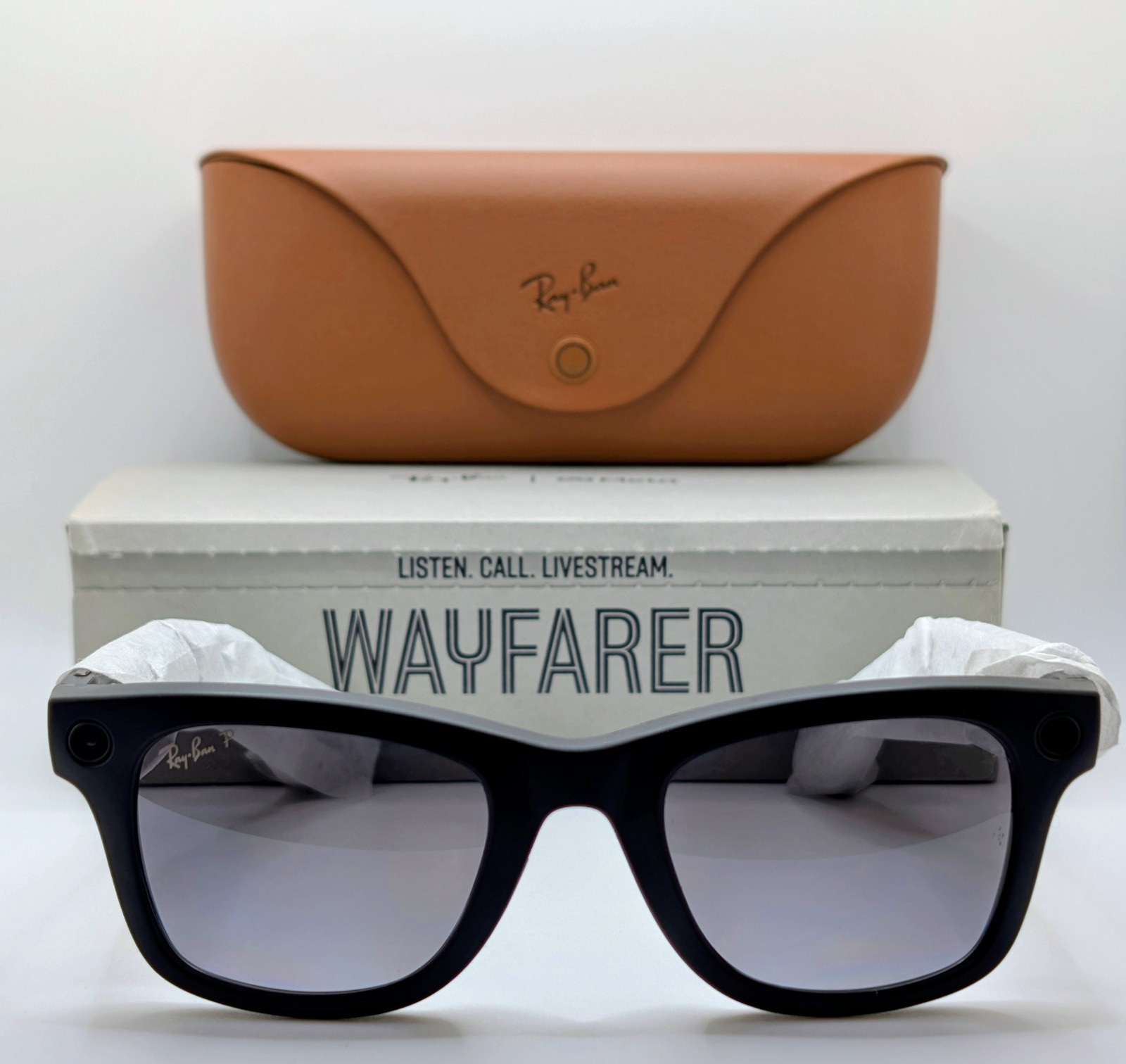 Meta Ray Ban-Wayfarer sunglasses-Black-Graphite Polarized(Light Scratching)~0WP~