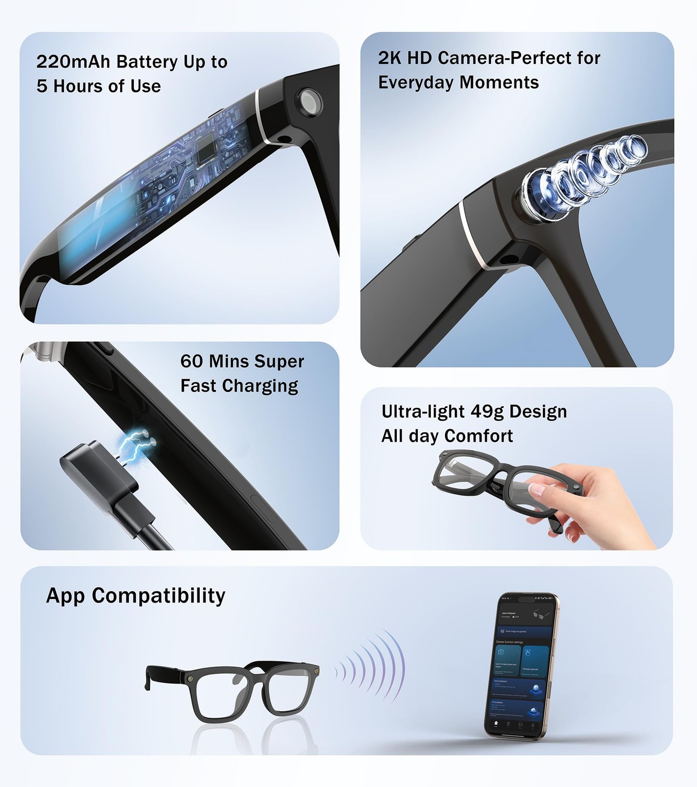 AI Smart Glasses with Camera, 800W HD Camera for Photos & Videos, Recording G…