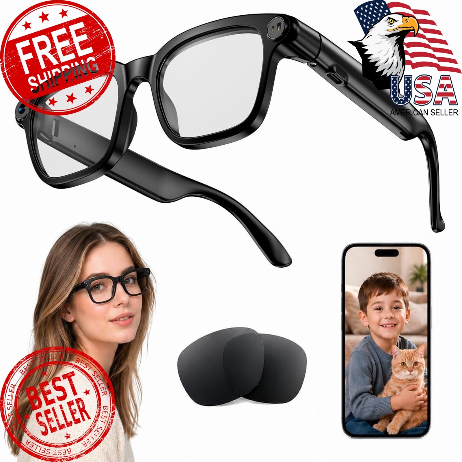 Plunthorn AI Smart Glasses 8MP 4K Bluetooth Object Recognition
