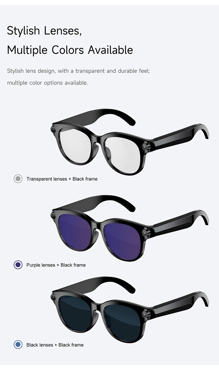 Smart Glasses Sony IMX219 1080P Vlog Cam Stabilization Bluetooth Sunglasses