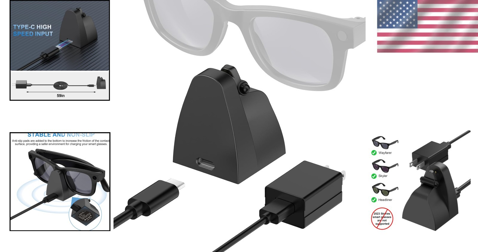 Portable Smart Glasses Charging Stand for Wayfarer & Headliner – Fast Charge