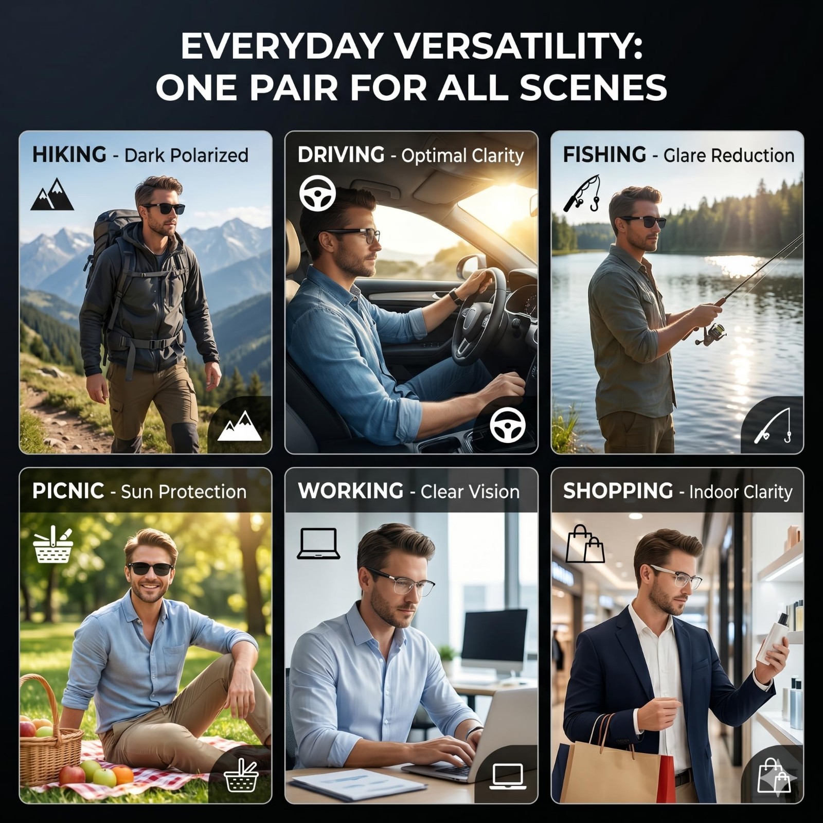 Smart Bluetooth Glasses with Translation 160+ Languages, Color-Change Lens, Chat