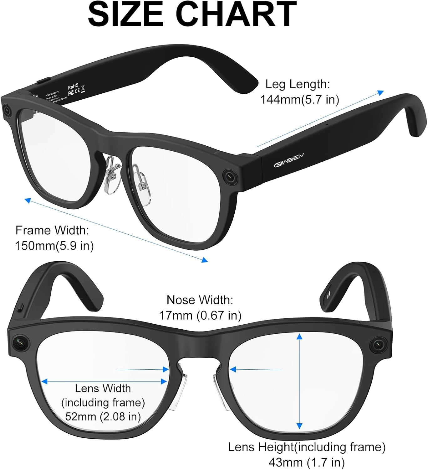 AI Smart Glasses with Camera, 8MP HD Camera Glasses, 1080P Video & Photo Recordi