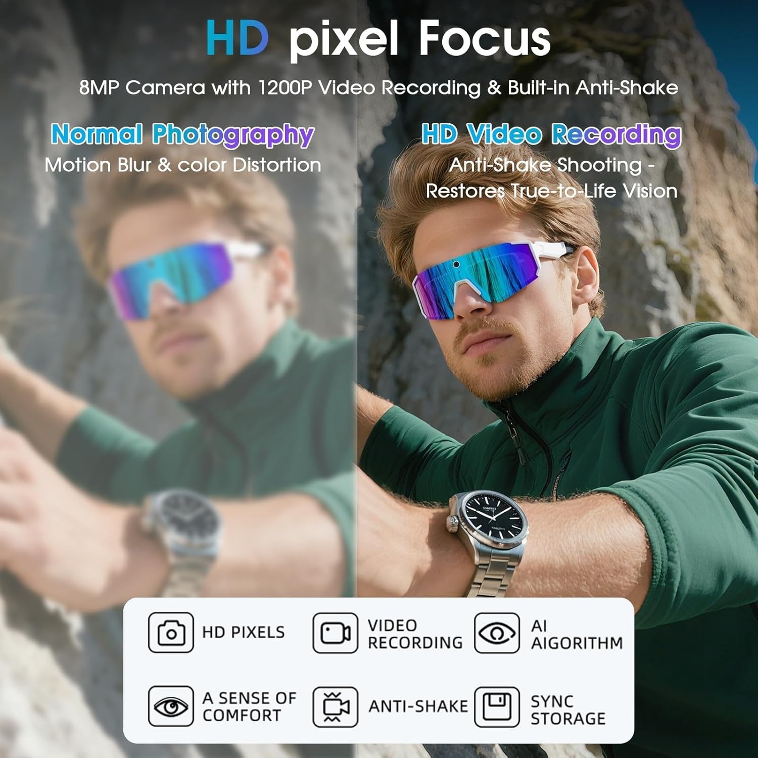 4K AI Smart Glasses with 8MP HD Camera & Bluetooth for Outdoor Adventures