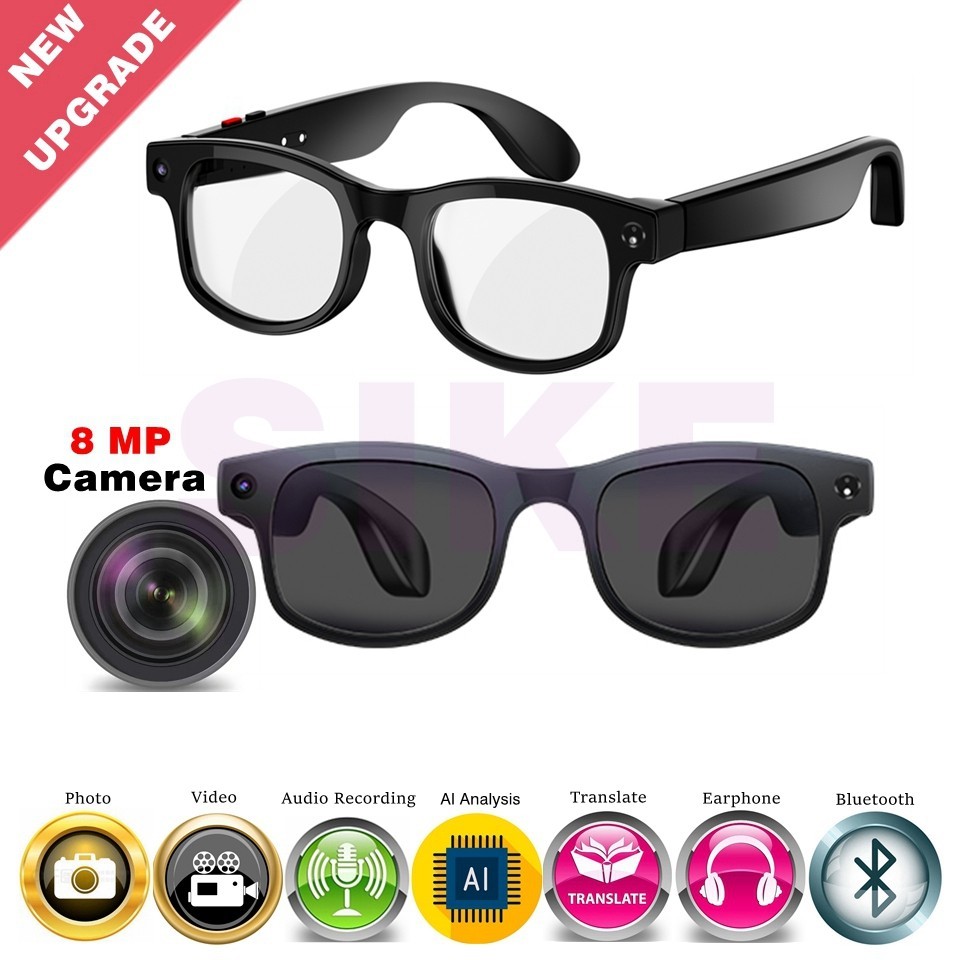 AI smart glasses with built-in camera support stabilized 1080P video and Bluetoo