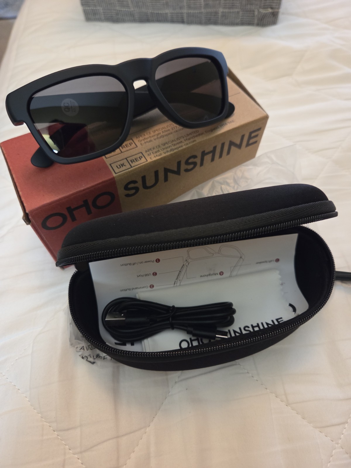 Oho Sunshine Smart Glasses 5.2 Wireless Elite Model w Case & Cloth New In Box