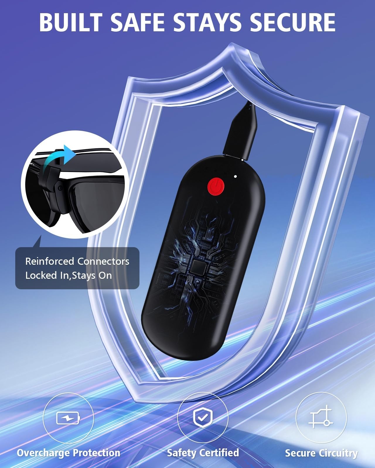 3000mAh Smart Glasses Battery Pack, Clip-On Charger for Wayfarer & Skyler, Fast