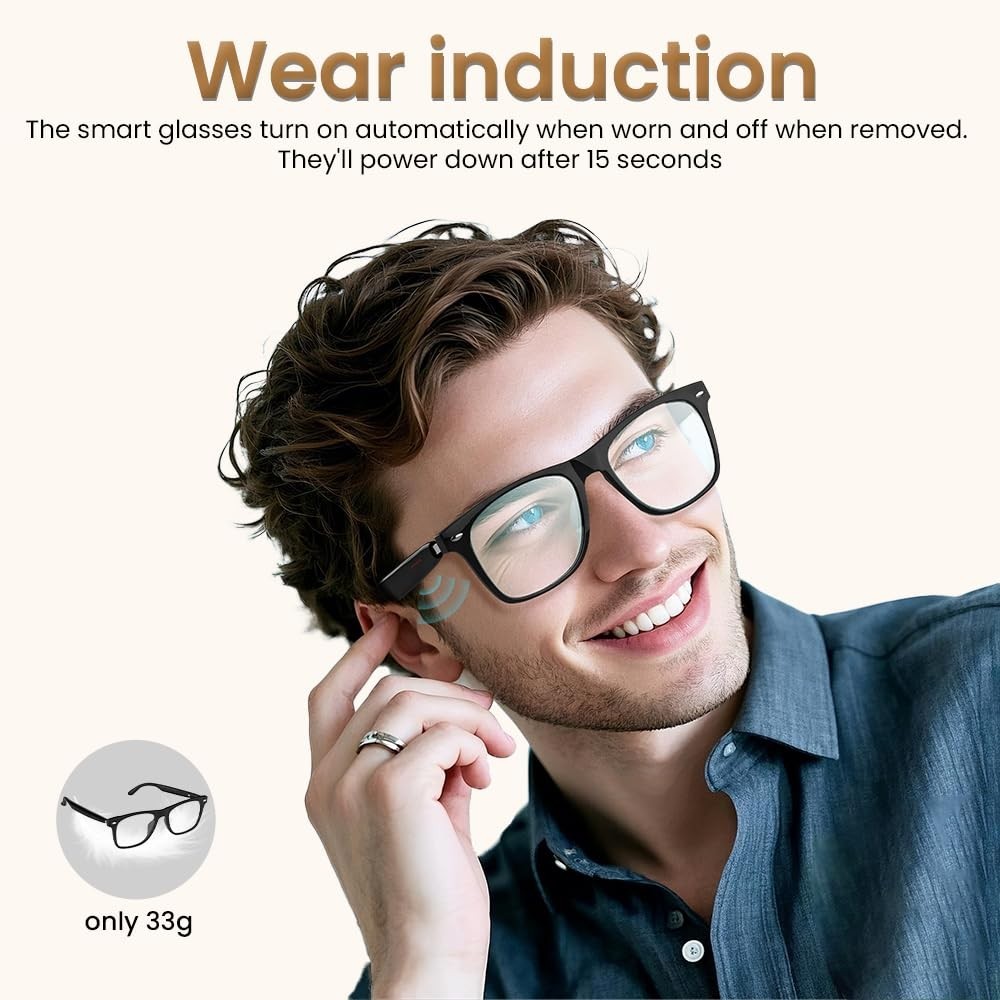 Bluetooth Audio Smart Glasses, Blue Light Blocking, Open Ear Speaker, Voice Cont