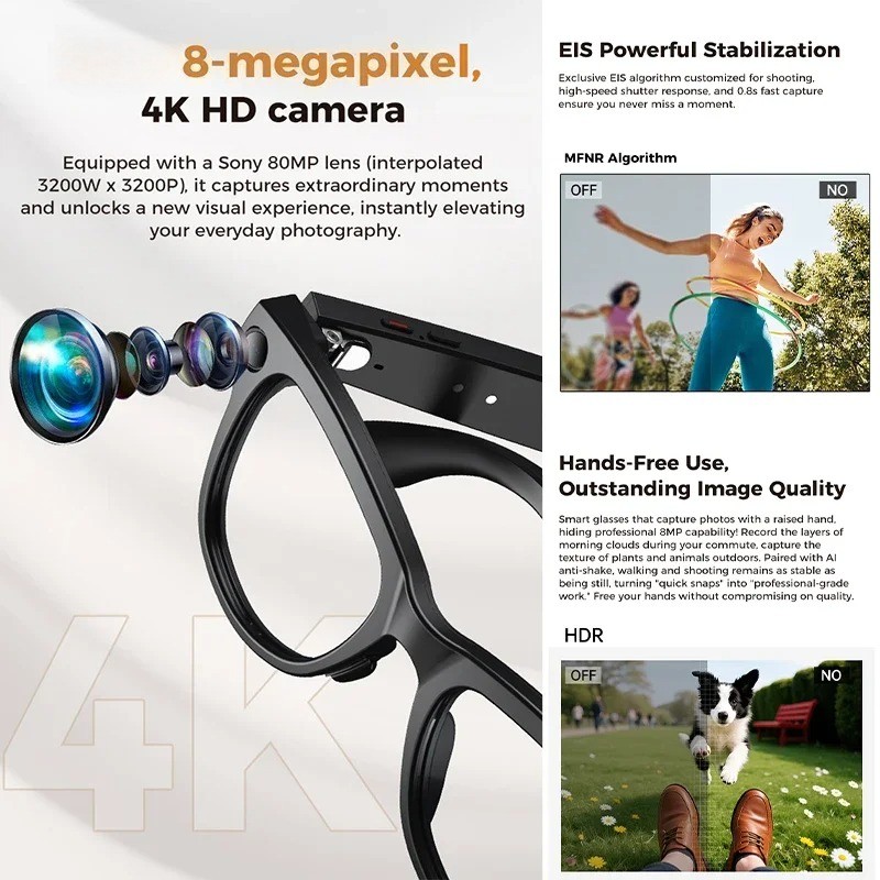Smart HD Camera Glasses With Charging Case AI Translator Bluetooth Call Headset
