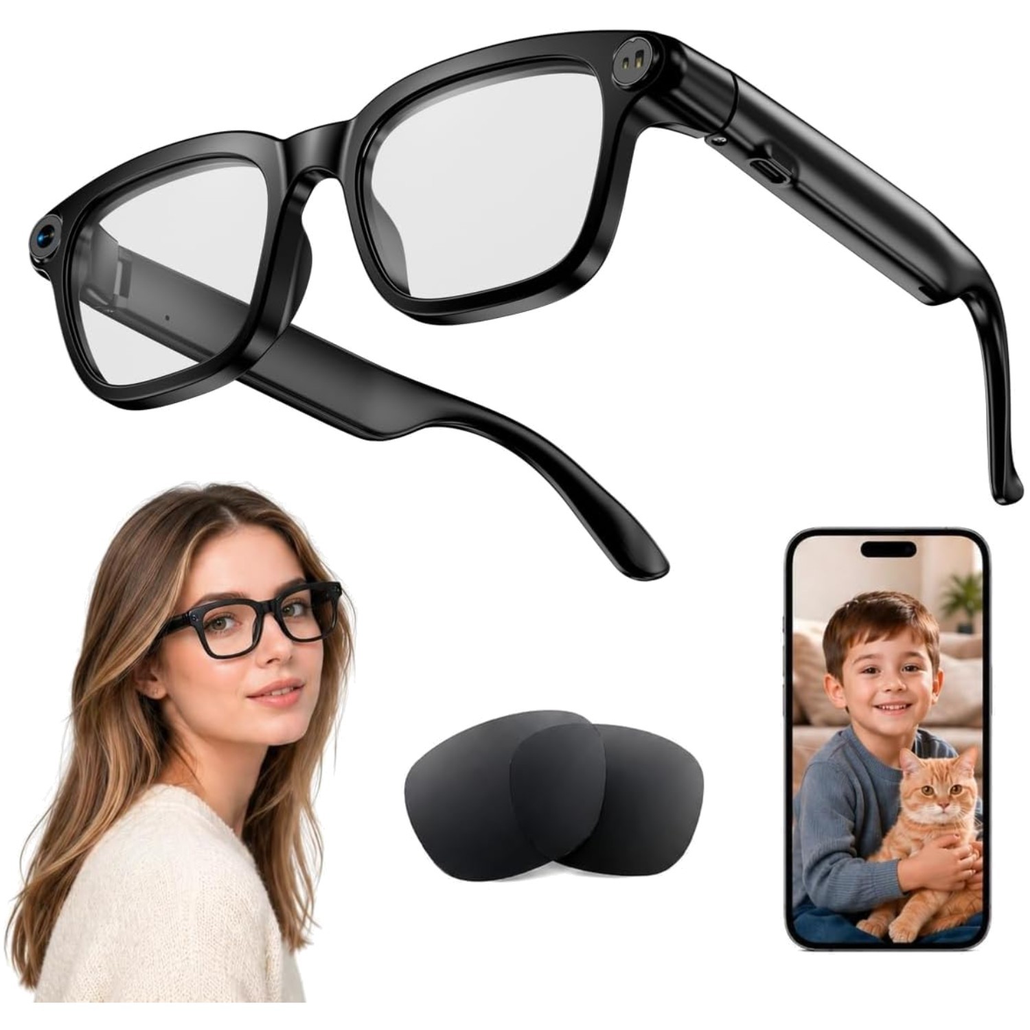 AI-Powered Smart Glasses: 8MP Camera, Bluetooth Audio & Water Resistant Design