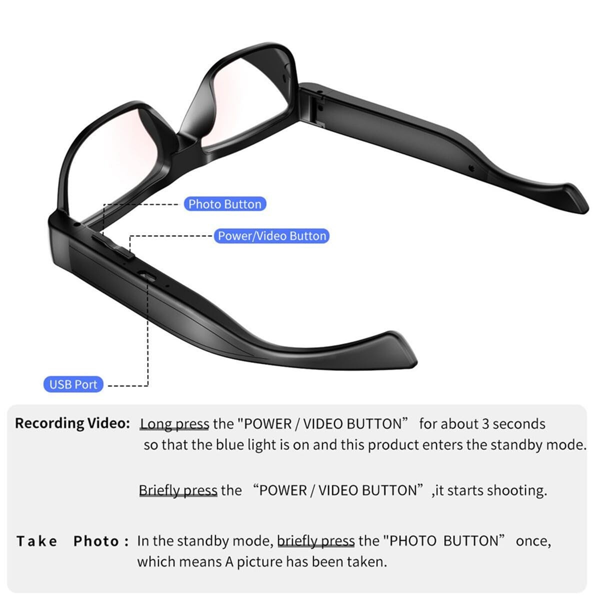 Camera Glasses Smart Video Glasses with Camera Wearable Sports Eye Glasses Ou
