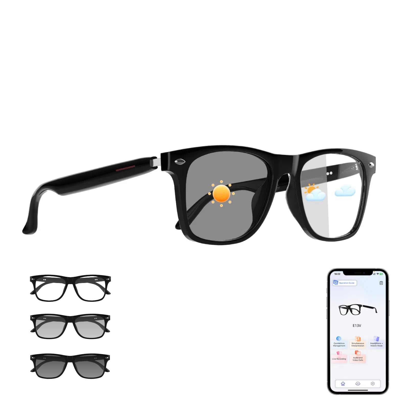 AI Smart Glasses, Bluetooth Audio Glasses with Real-Time Translator (164 Lang…