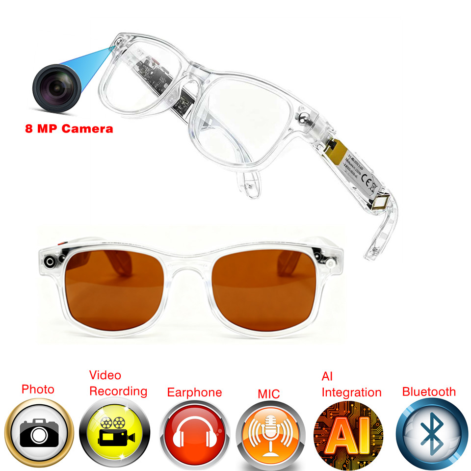 AI Smart Glasses With Video Recording AI Translation 8MP Camera and Bluetooth