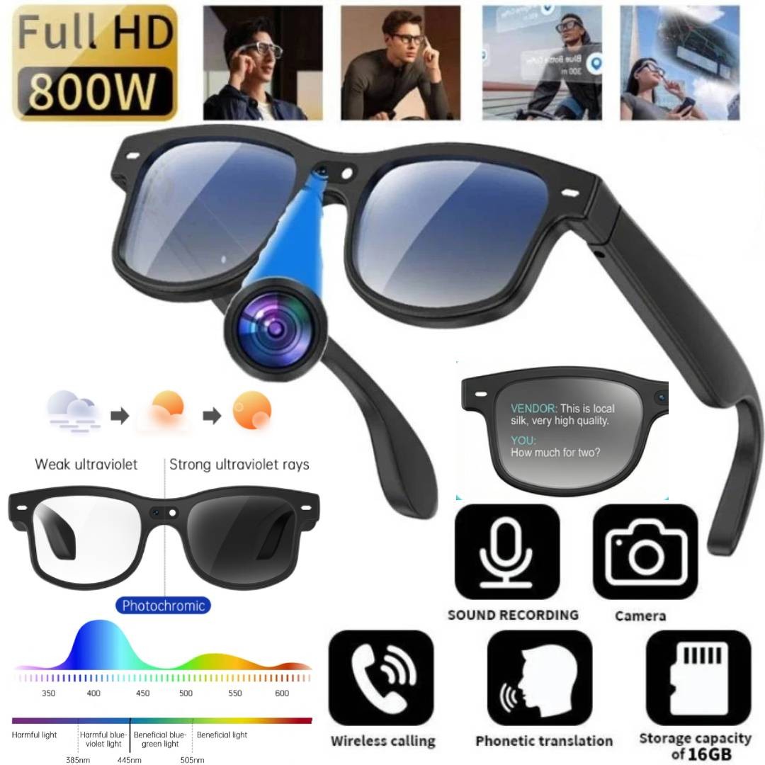 AI Smart Glasses with Camera Bluetooth Open-Ear Audio Video Recording Sunglasses