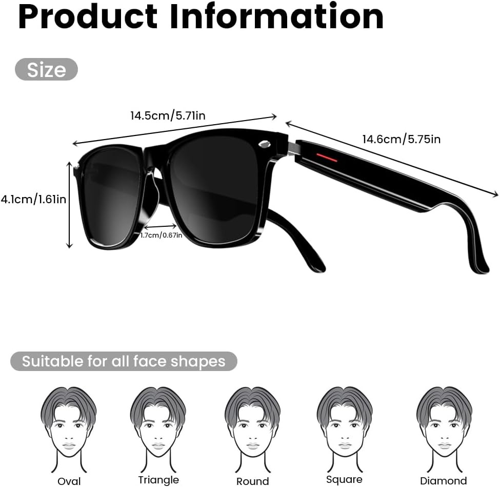 Smart Bluetooth Glasses,For Men & Women, Touch Control, Outdoor UV Protection an