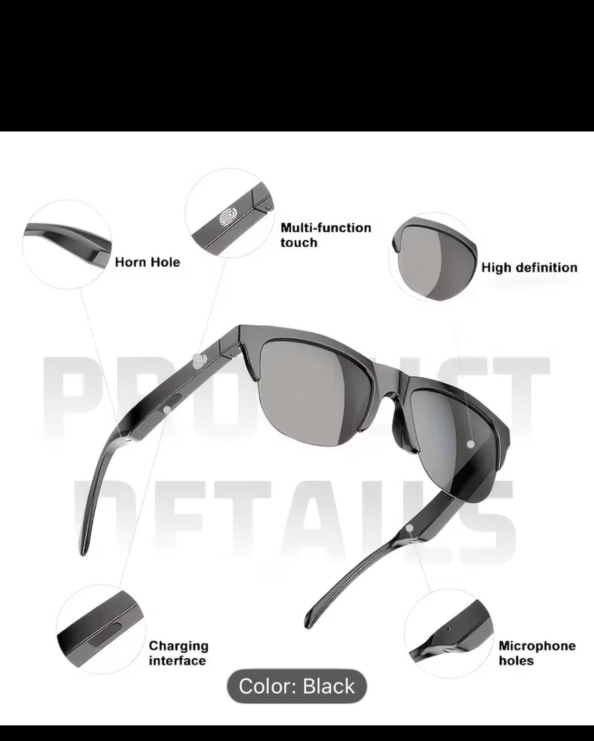 F-01 Smart Glasses Wireless Bluetooth Headset Black Touch Control IPX4