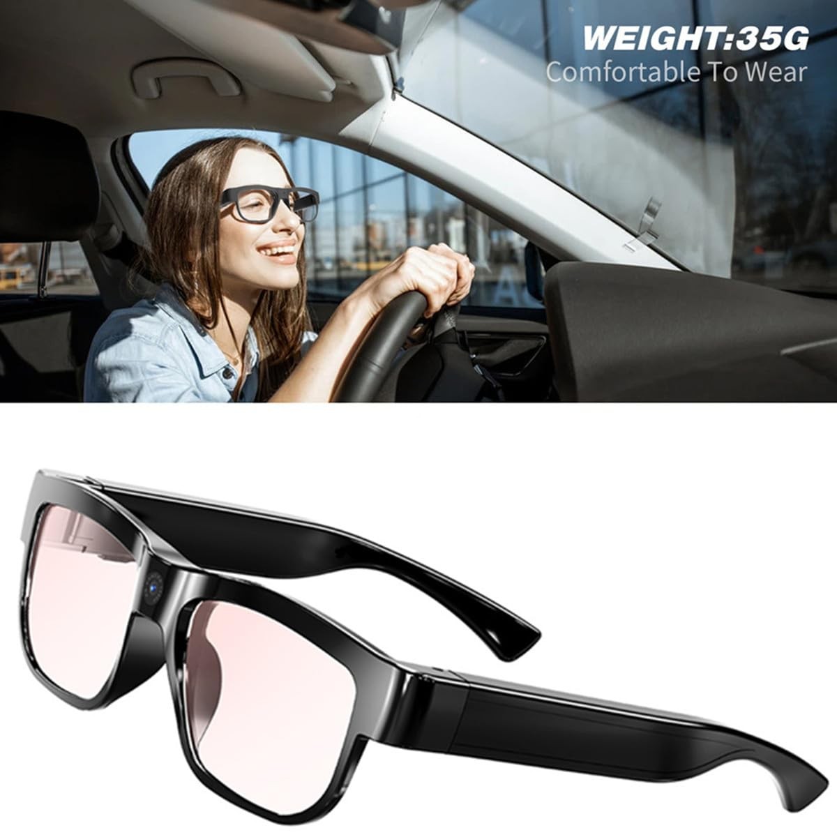 Smart Video Camera Glasses, Wearable Sports Eyewear, 32GB Memory