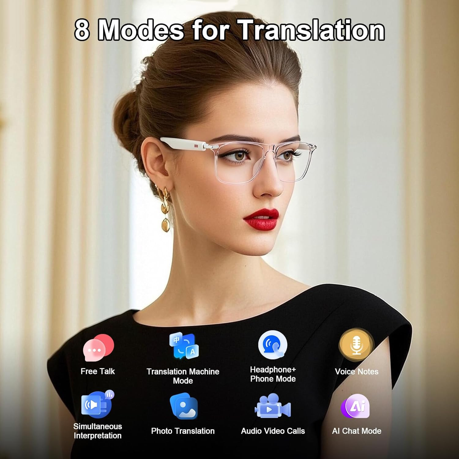 AI Smart Glasses, Bluetooth 6.0 Real-Time Translation Glasses for Men Women, 160