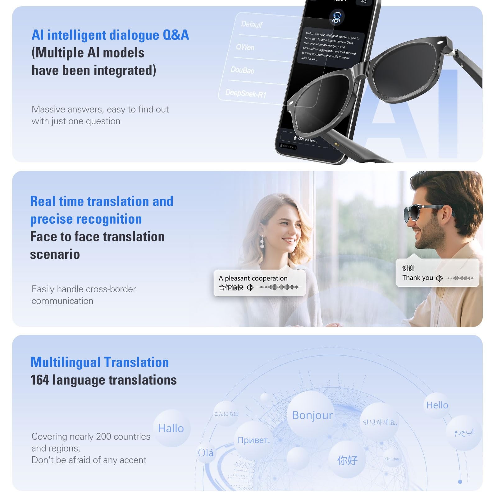 AI Smart Translation Glasses with ChatGPT for Adults, Multifunctional Bluetoo…