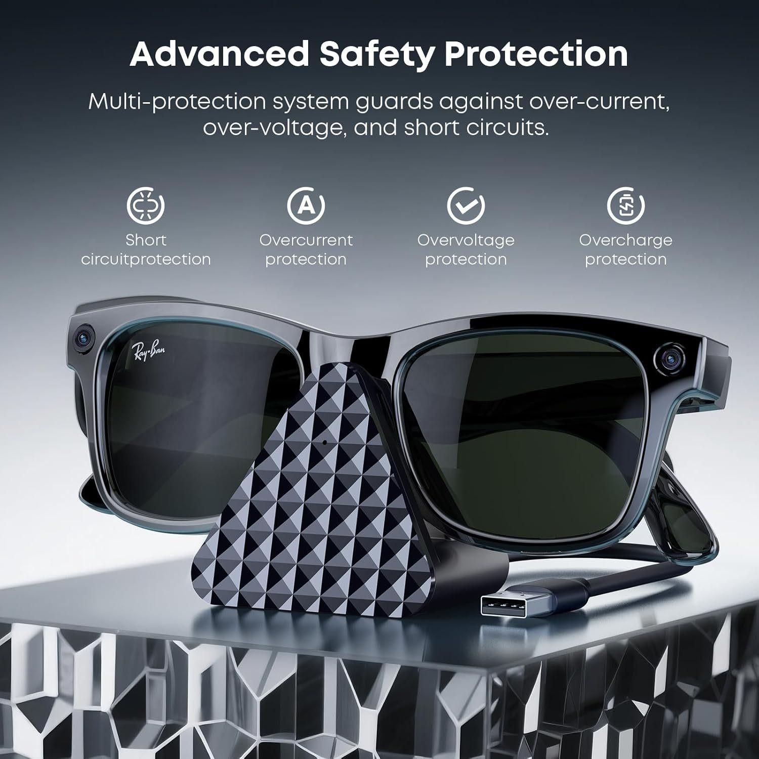 AI Smart Charging Base USB Charger for Ray-Ban Meta Smart Glasses VV2