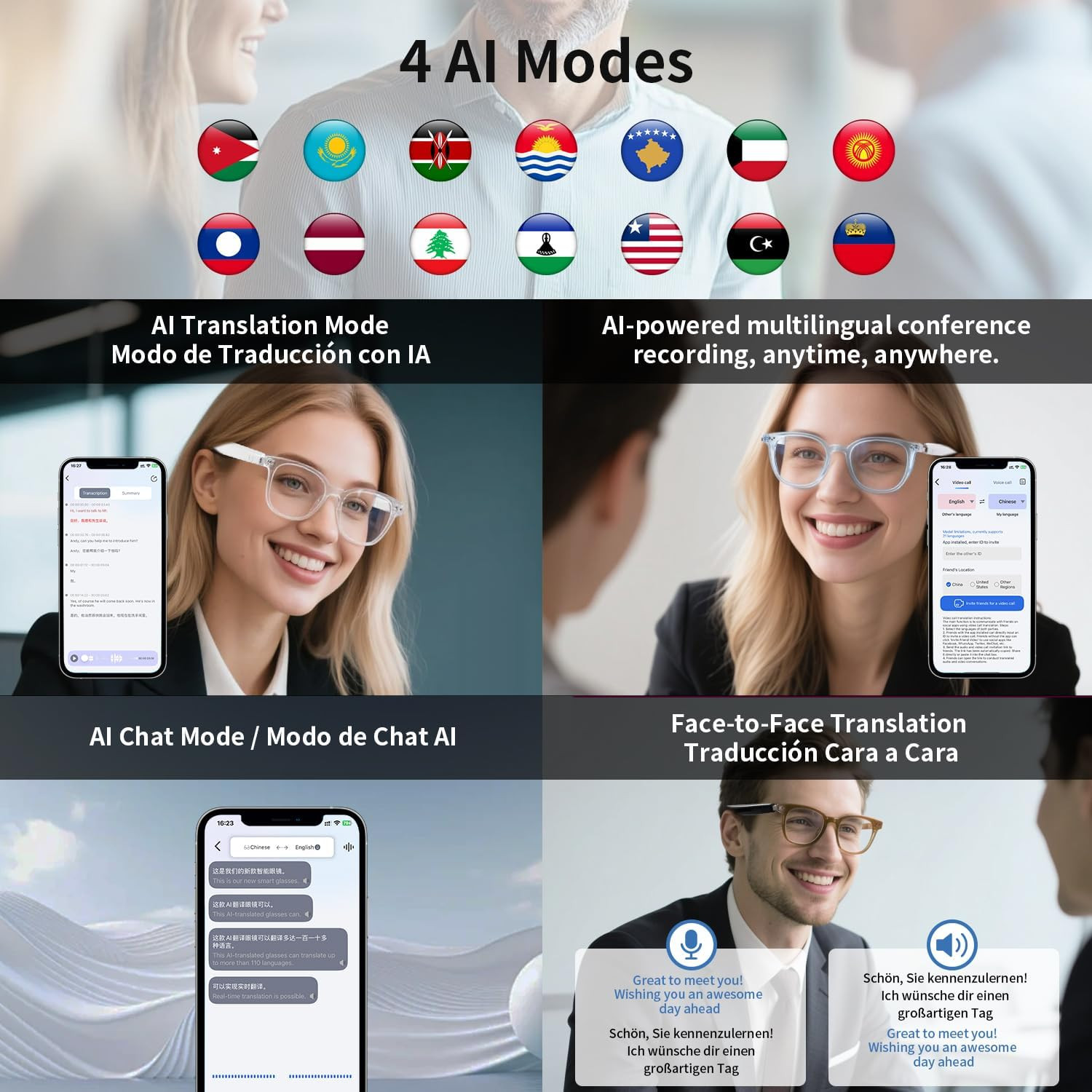 Smart Glasses Integrated with Chatgpt, Support 160+ Languages, Real-Time Transla