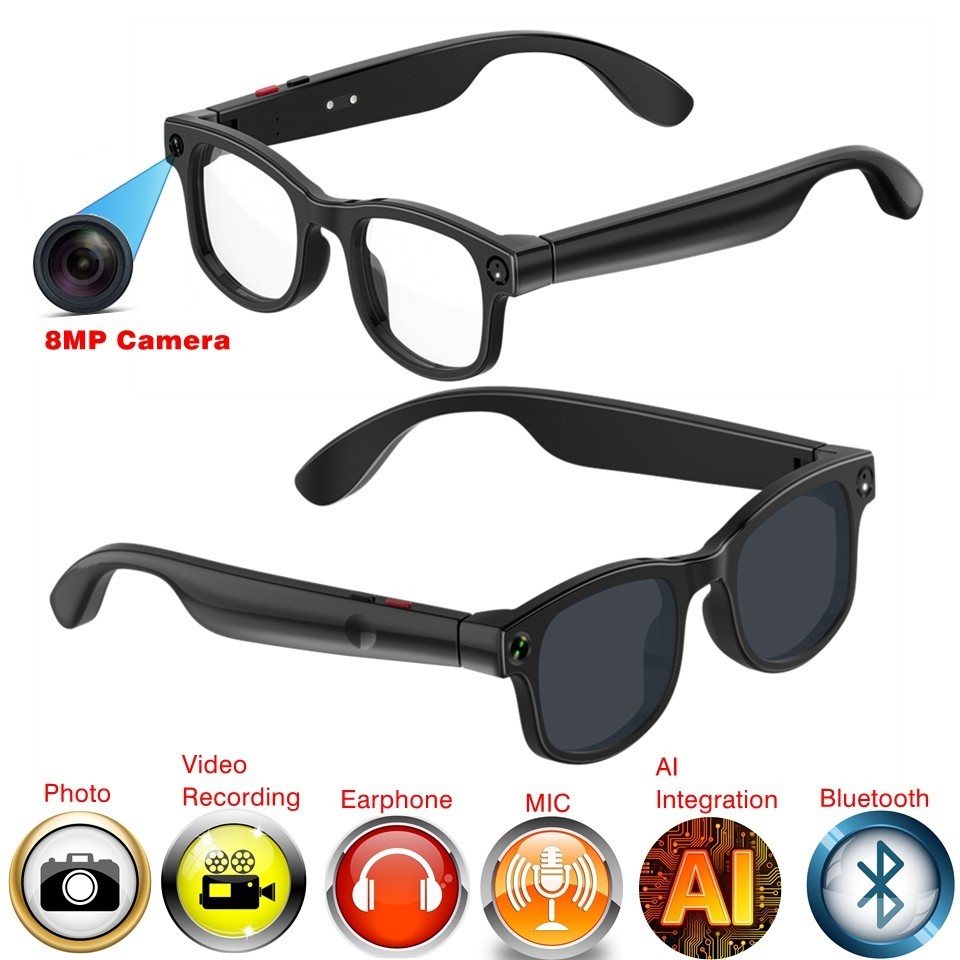 Video glasses with 8MP camera and music player and microphone