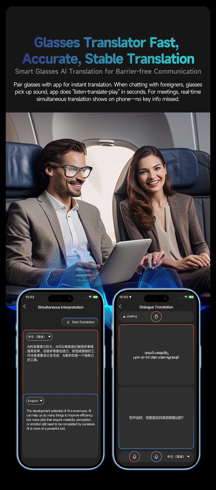 LIGE AI Smart Glasses 8MP HD Camera Video Bluetooth Call Intelligent Translation