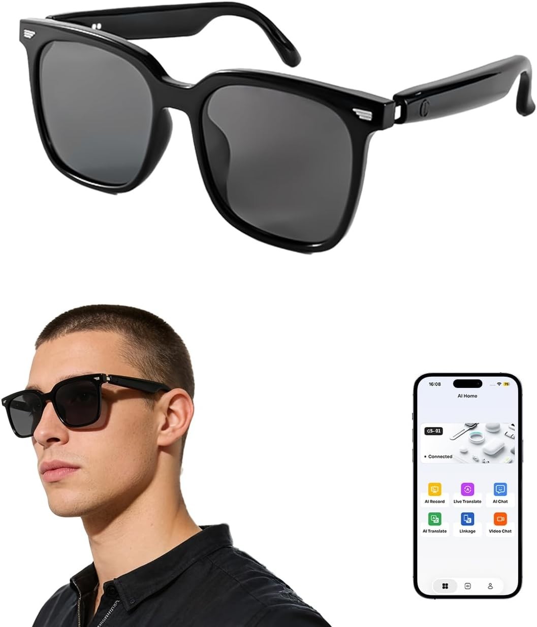 AI Smart Glasses Bluetooth Call Music Translation Sunglasses for Men&Women Work