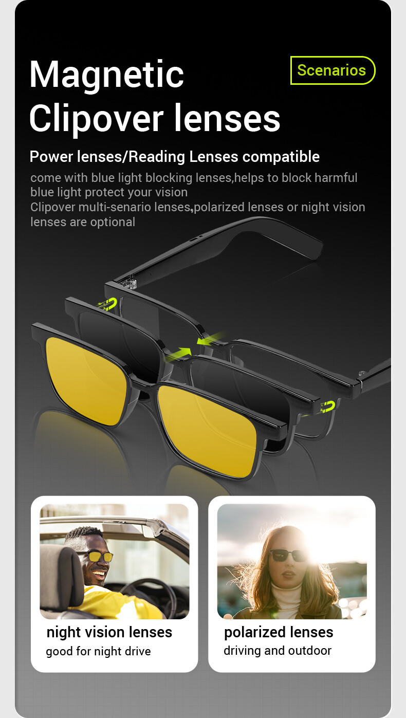 Smart Glasses Bluetooth Audio Sunglasses for Men,Suppoert Handfree Music Calling
