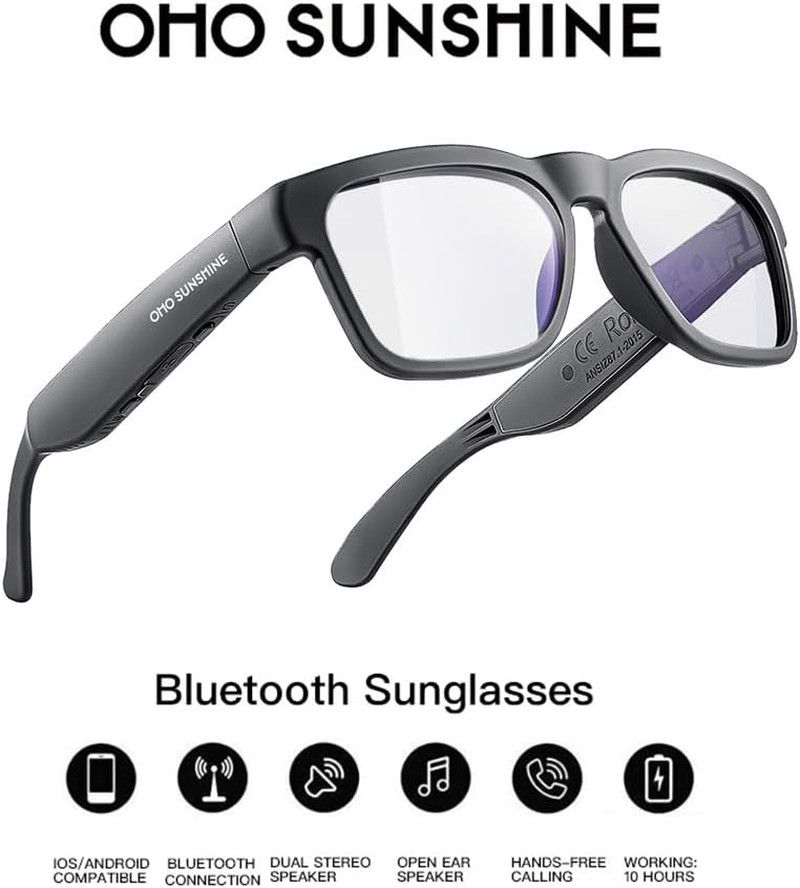 OhO sunshine Bluetooth Audio Sunglasses, Lightweight Open Ear Sport Glasses, 10H
