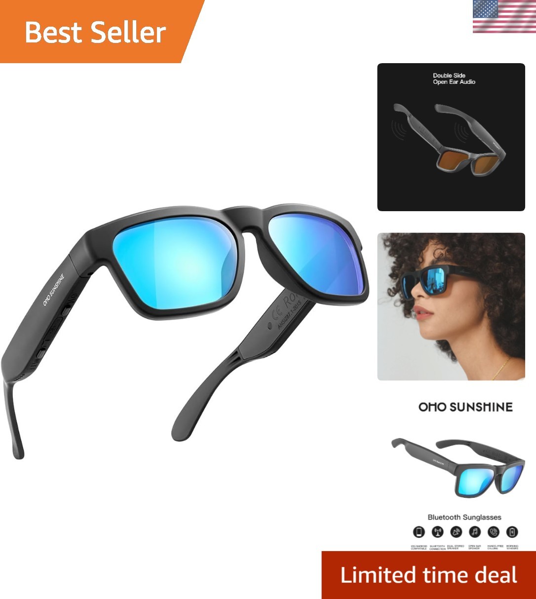 Sporty Polarized Bluetooth Glasses – Unisex Open Ear Design with UV Protection