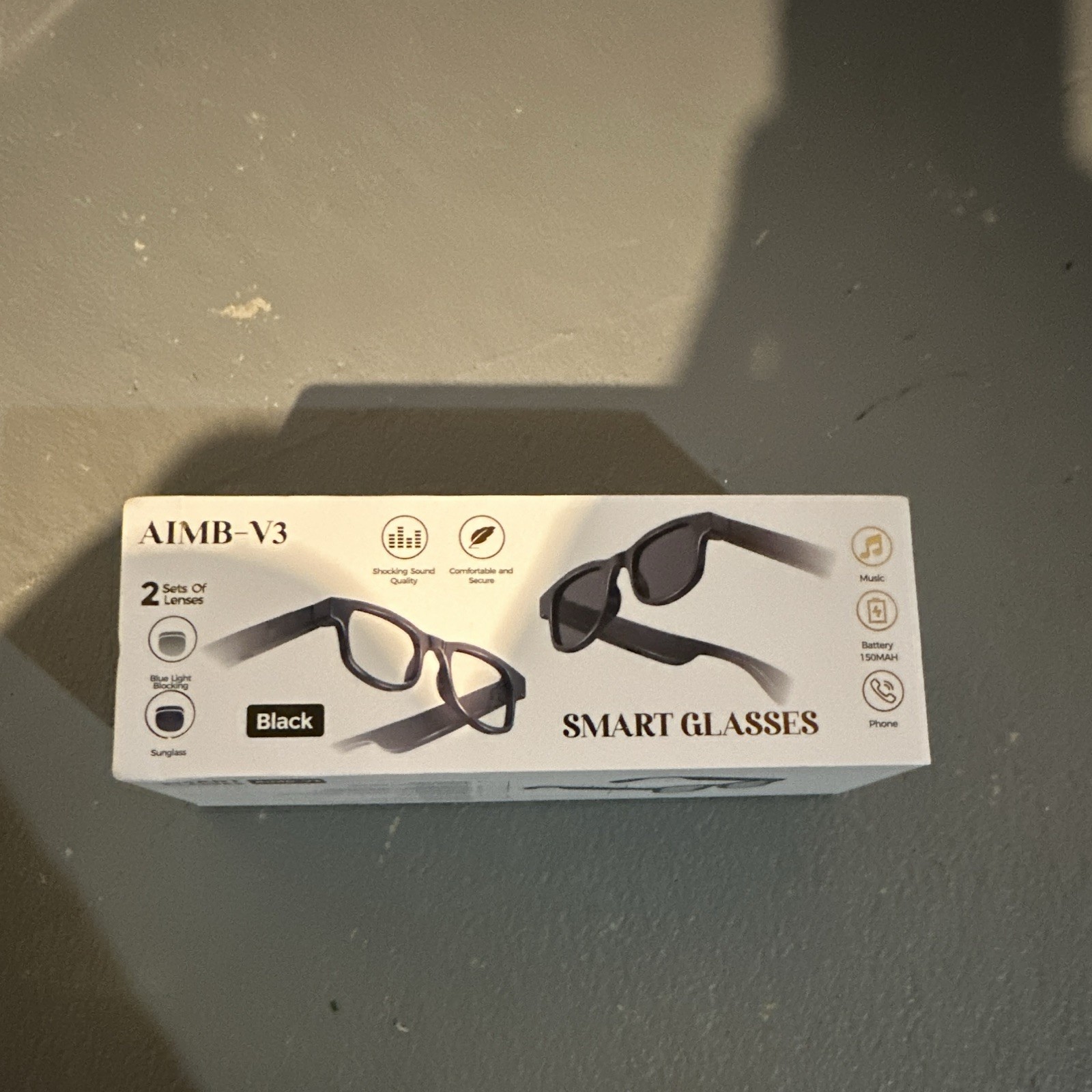 AIMB-V3 Smart Glasses Black Bluetooth Blue Light Blocking 2 Sets of Lenses