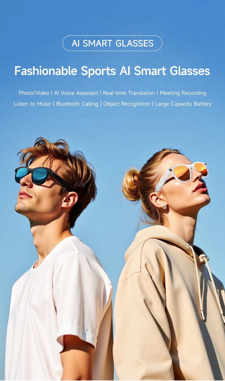 M88 Smart Glasses / 2MP / Photo Taking /Recording / AI Translation / Recognition