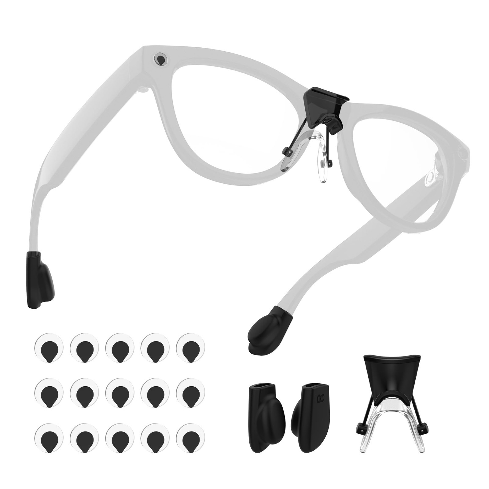 Smart Glasses Accessories Kit – Non-Slip Ear Grips, LED Light Blocking Stickers