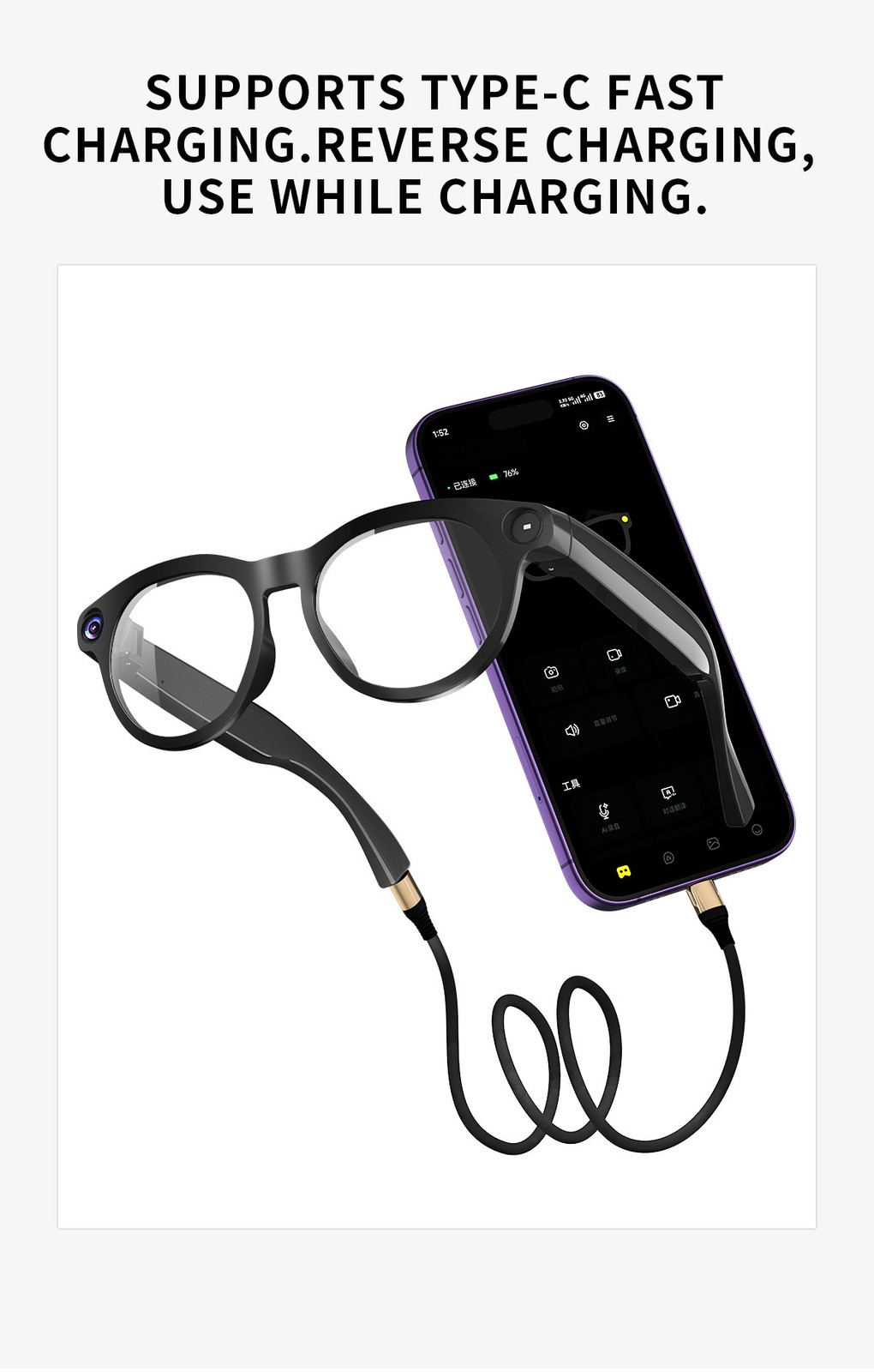 Bluetooth Smart Recording Sunglasses Built-in Camera WiFi Live Stream Multi Lang