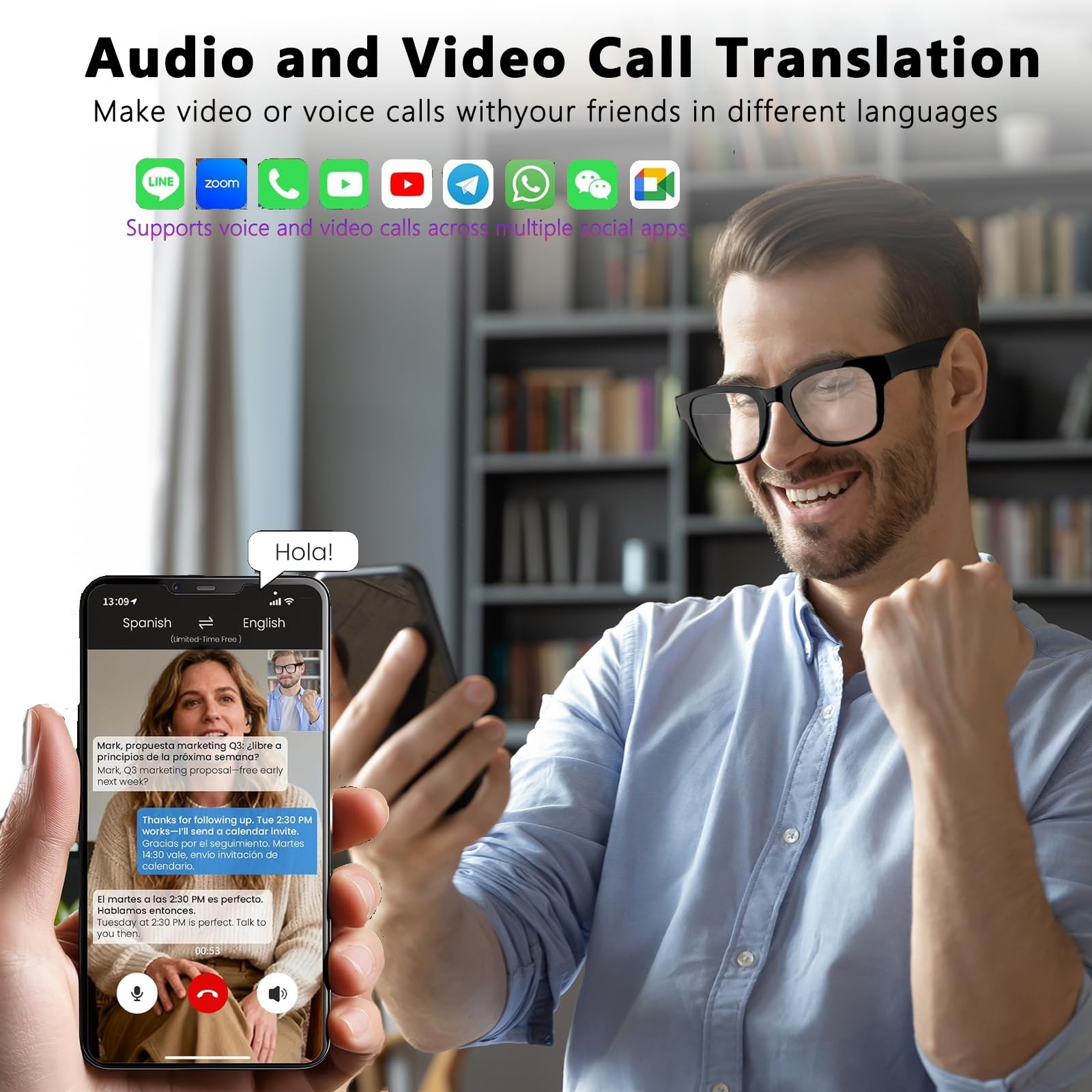 Lentes inteligentes De Traducción AI Chat GPT 164 Idiomas Traductor Tiempo Real