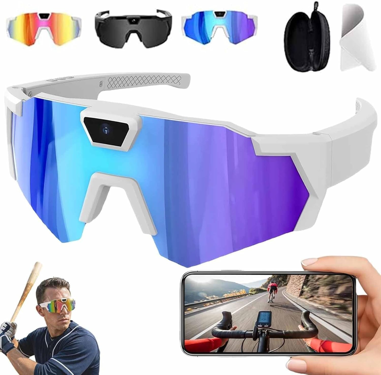 Baseball Glasses with Camera,4K POV Sports Smart Camera Sunglasses Record Video