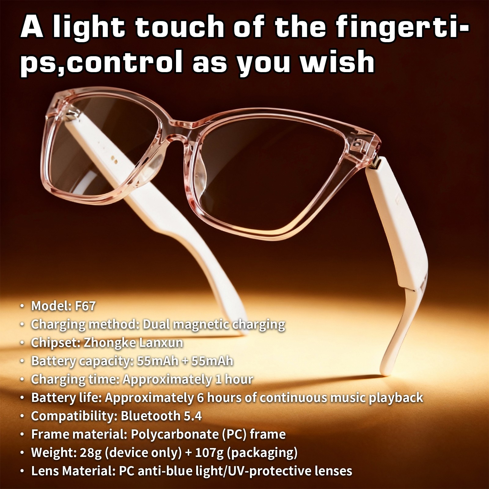 AI Smart Glasses Translation Bluetooth Open-Ear Speaker for Music Call Work Gift