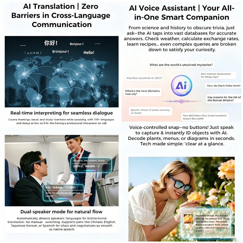 8MP AI Smart Glasses Bluetooth Call Video Photo Real-time Translation Music