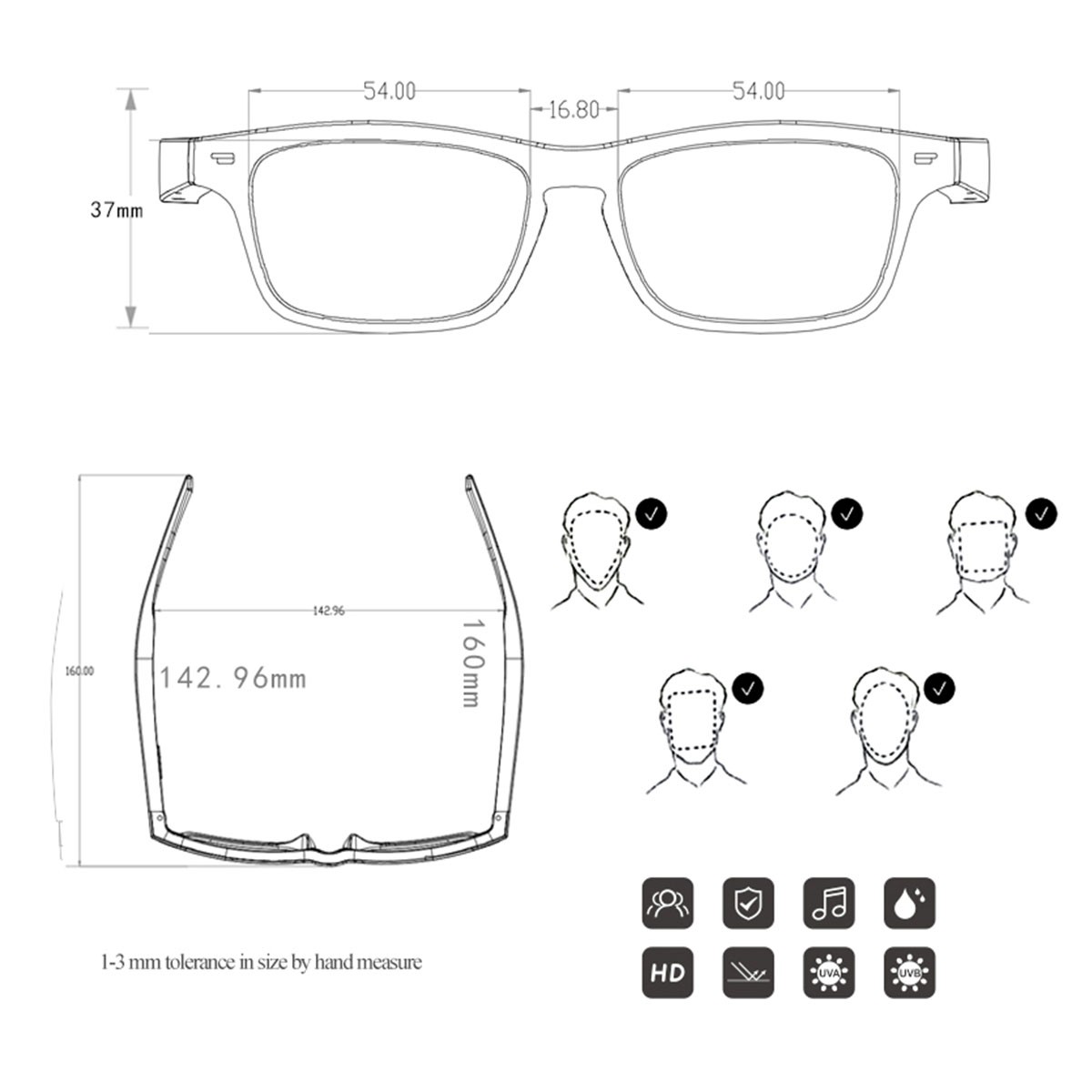 Ultra Light 31g Bluetooth Eyewear Open Ear Design for Music Call IPX6 Waterproof