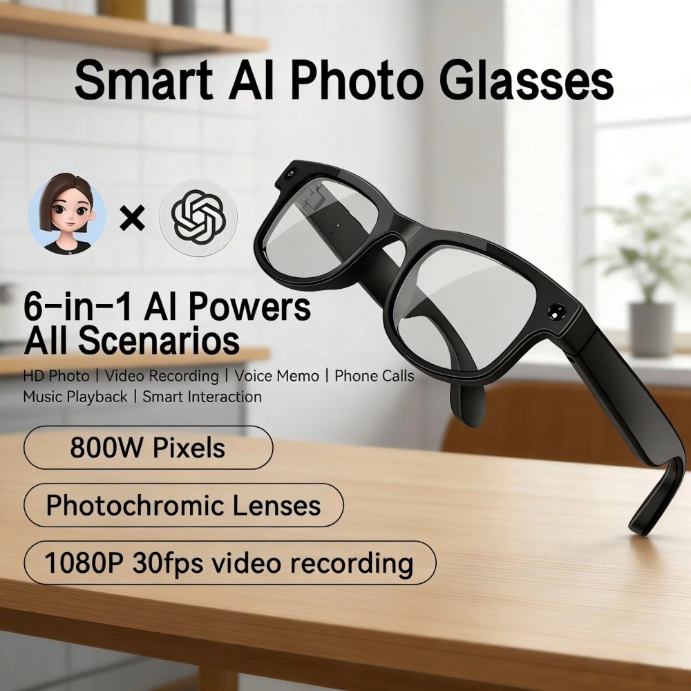 Al Smart Glasses with 8MP HD Camera Voice Translation Video Recording Sunglasses