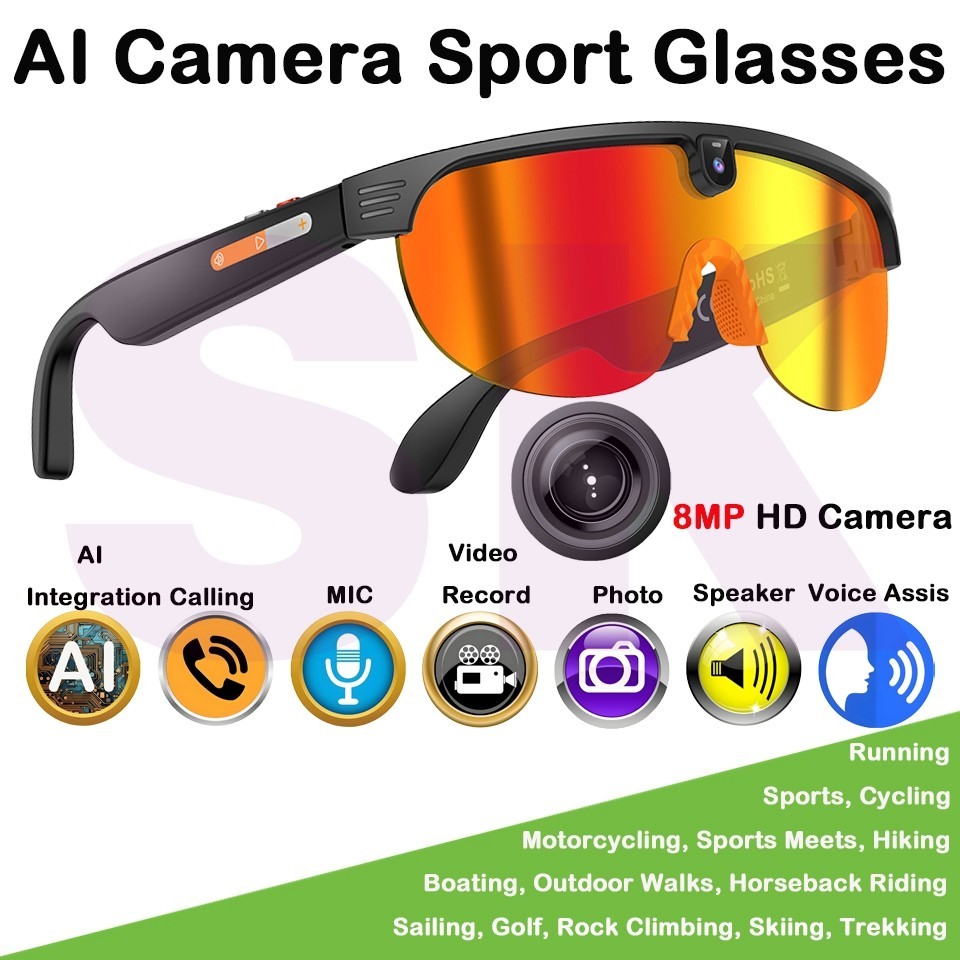 Smart Glasses AI Voice Assistant Camera Glasses Open Ear Sound Mic & Speakers