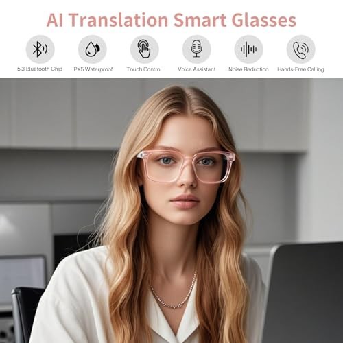 AI Smart Glasses with Real-Time Translation, Bluetooth 5.3, 160+ Languages, Open