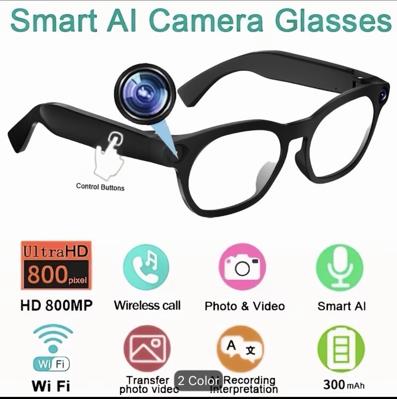 OICIDIO 4-in-1 AI Smart Camera Glasses, Wi-Fi Wireless Connectivity, Black