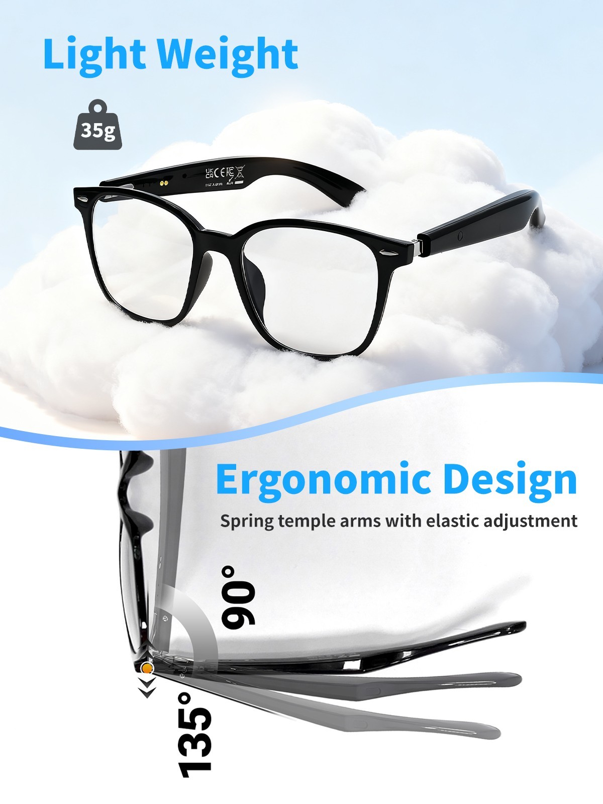 AI Smart Glasses Bluetooth Open-Ear Audio Translation Glasses for Men & Women US