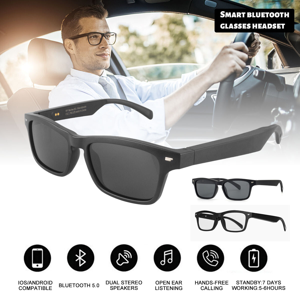 Smart Glasses Wireless Bluetooth5.0Music Stereo Headset Audio Speaker Handsfree✔