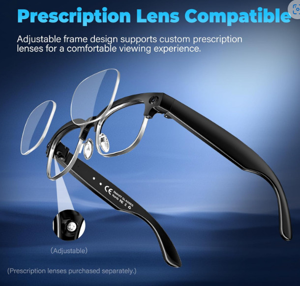 AI Smart Glasses with Camera, 4K EIS Anti-Shake Video & Photo Capture, Real-Time