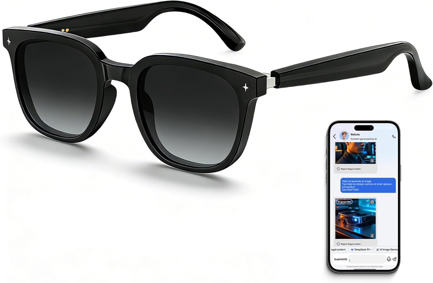 2026 AI Smart Glasses, Bluetooth Glasses for Men Women, Open-Ear Music & Calls,